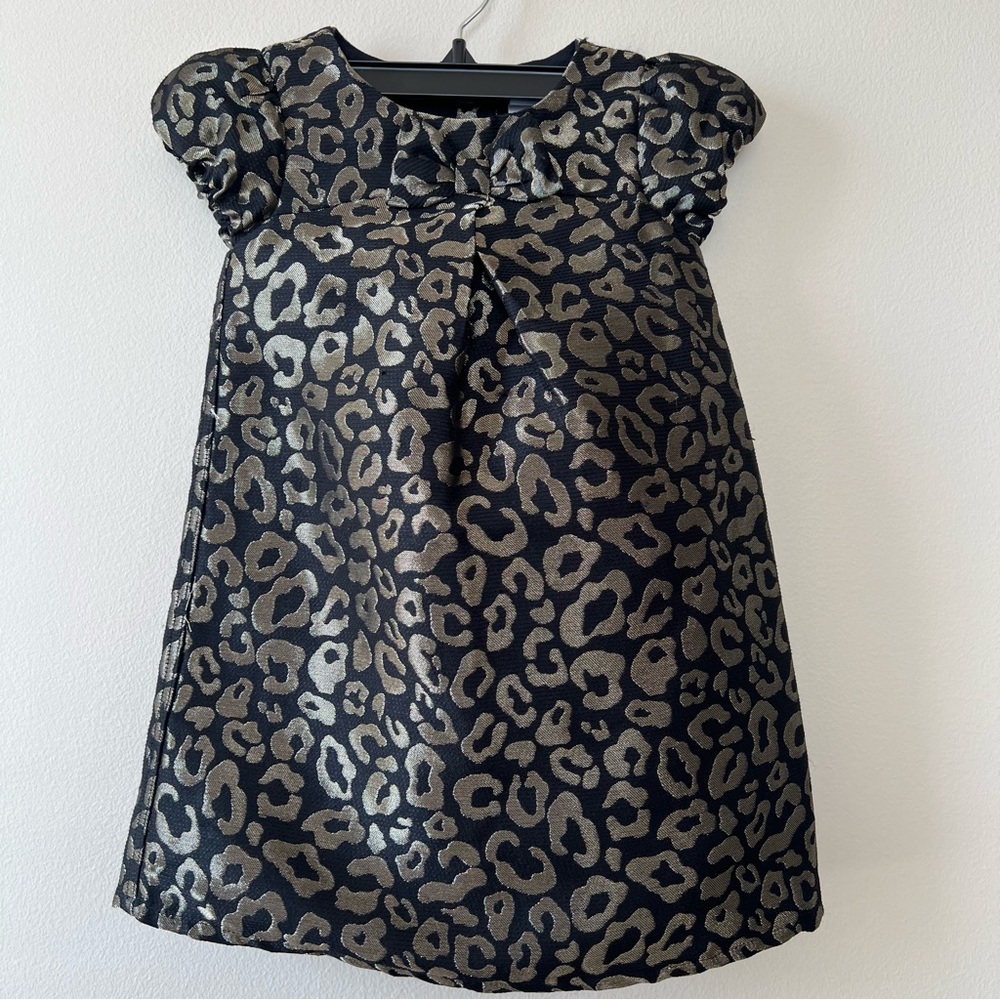 Gymboree cap sleeve metallic animal print dress girls kids 3T black gold party